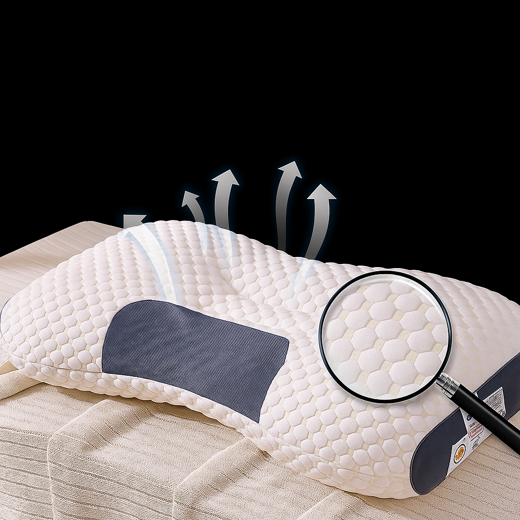 NeckAlign Pro | Cuscino Ortopedico & Ergonomico – Con Funzione Massaggiante – Fibra di Soia – Traspirante & Riduce la Pressione