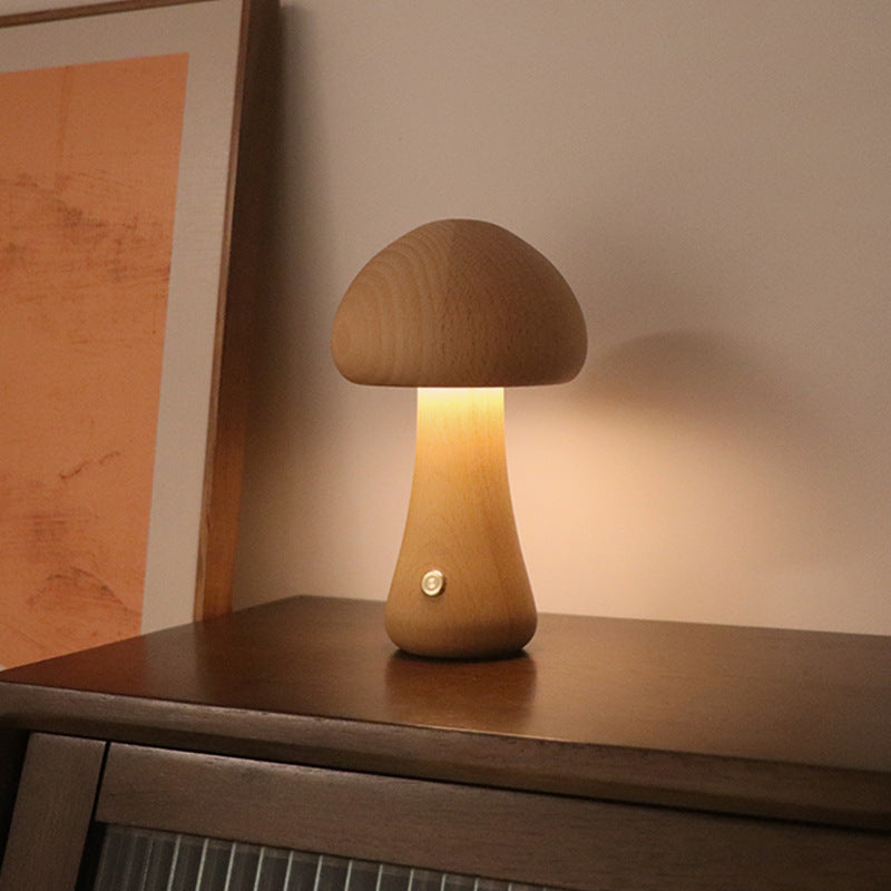 LumoNight | Lampada Notturna a Forma di Fungo in Legno con LED e Controllo Touch