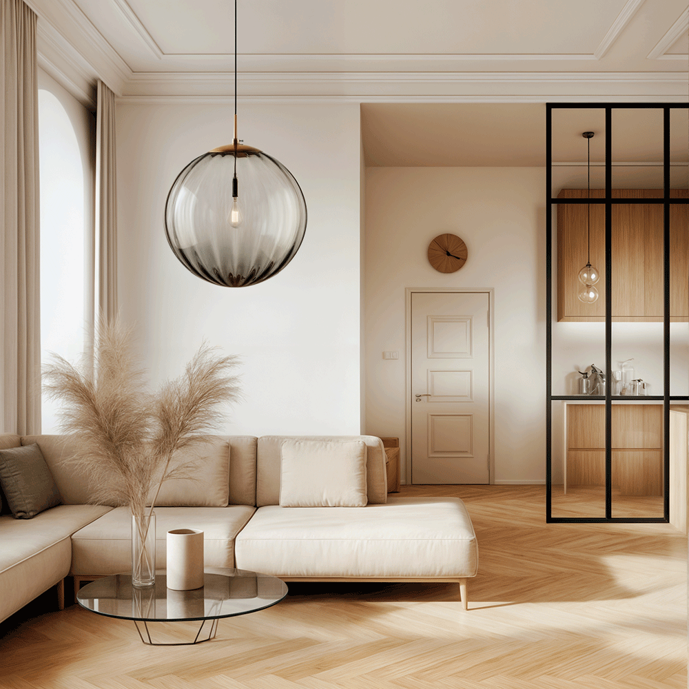 SOLENZA Szklana Lampa Wisząca – Ciepłe Oświetlenie Atmosferyczne z Kryształowymi Akcentami