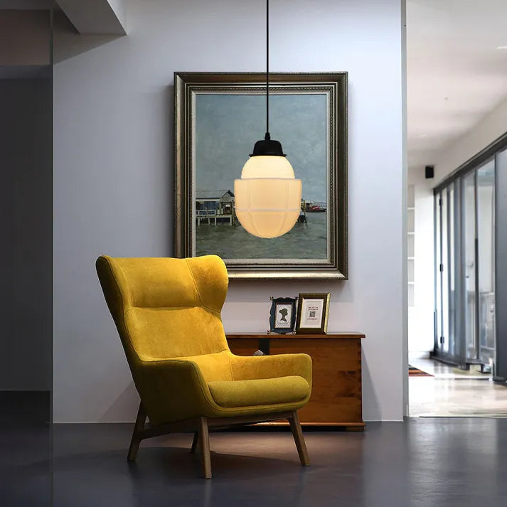VintageGlow Lampada a Sospensione | Design Geometrico in Vetro Opaco – Attacco E27