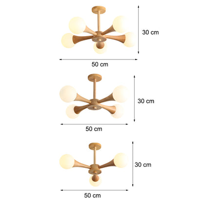 OctoGlow - Scandinavische Houten Kroonluchter met Glazen Lampenkappen