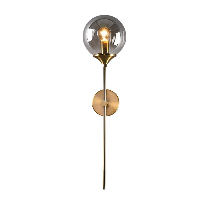 LUMENZA | Lampada da parete con globo in vetro fumé – Cornice color oro – E27 – 50 cm