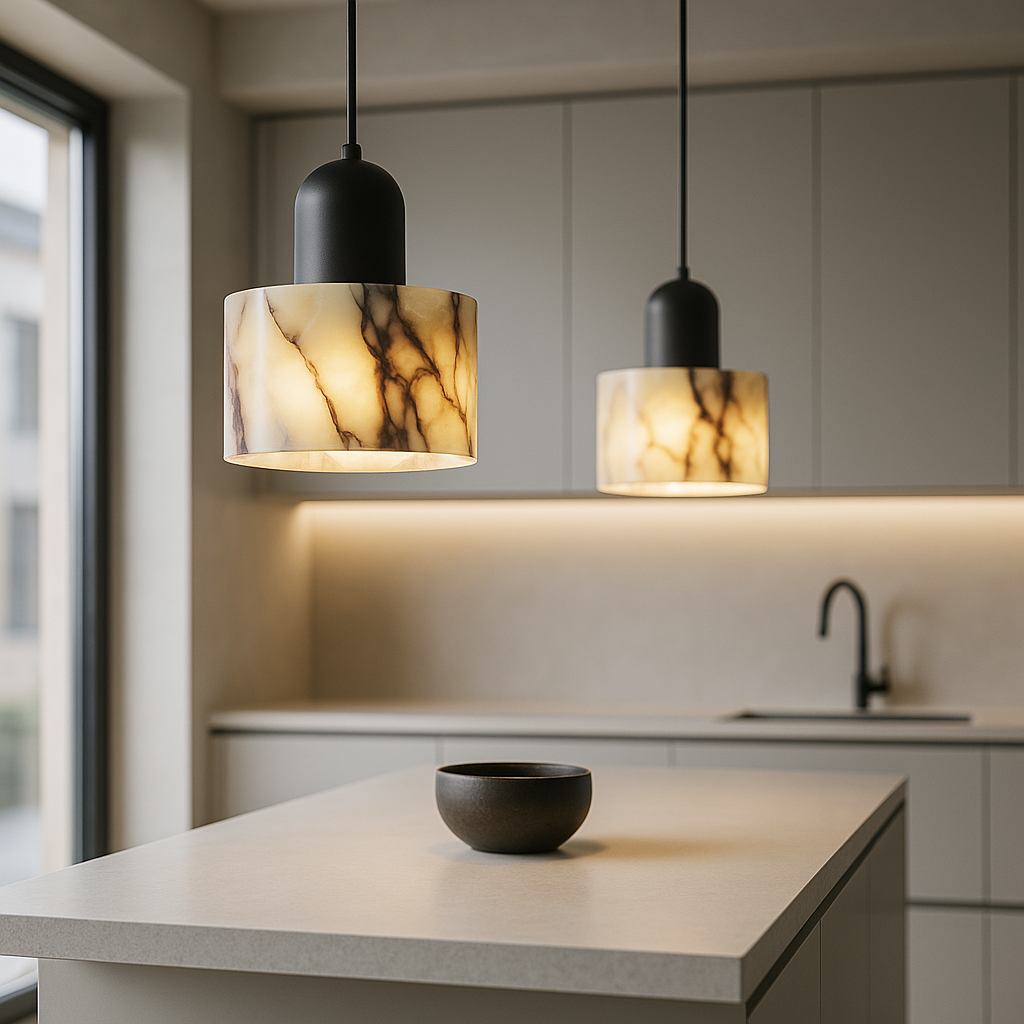 OBSCURA Lampa wisząca | Czarny marmur design z E27 LED | Luksusowy wygląd kamienia naturalnego