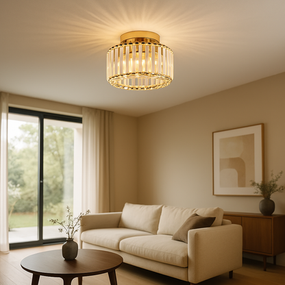 Brilliance Kristallen Plafondlamp | Rond Ø17cm | Goudkleurig | Luxe Design | E27 Fitting