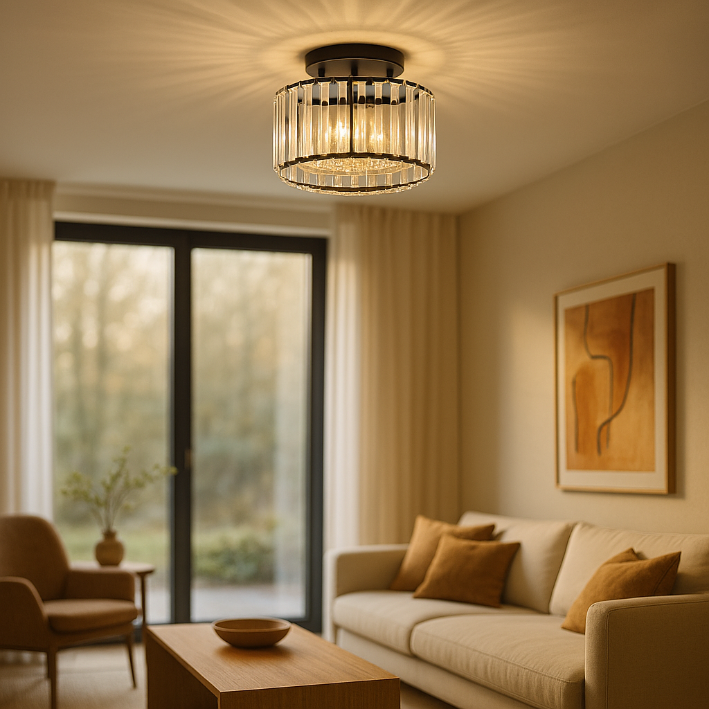 Brilliance Kristallen Plafondlamp | Rond Ø17cm | Goudkleurig | Luxe Design | E27 Fitting