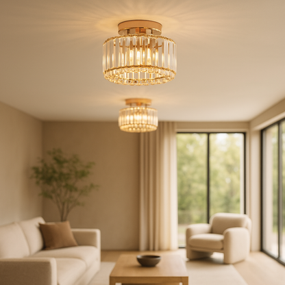Brilliance Kristallen Plafondlamp | Rond Ø17cm | Goudkleurig | Luxe Design | E27 Fitting