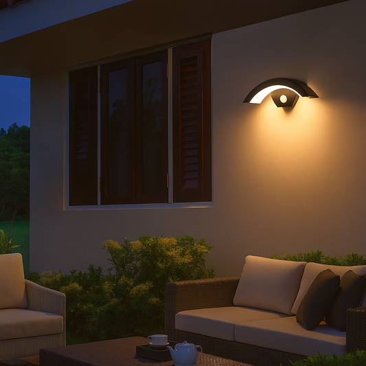 Lunaris | Nowoczesna zewnętrzna lampa ścienna z czujnikiem ruchu – 12W LED – IP65 – energooszczędna