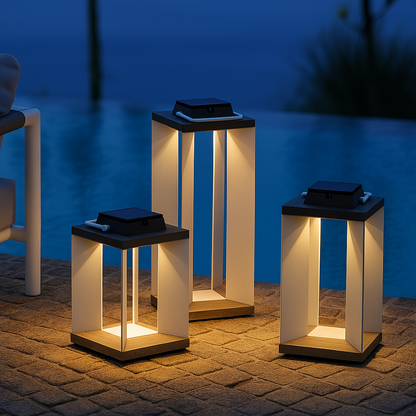 SolLumina | Lampa ogrodowa solarna – stal nierdzewna – oświetlenie zewnętrzne LED – nowoczesny design – ciepłe białe światło – 2 rozmiary