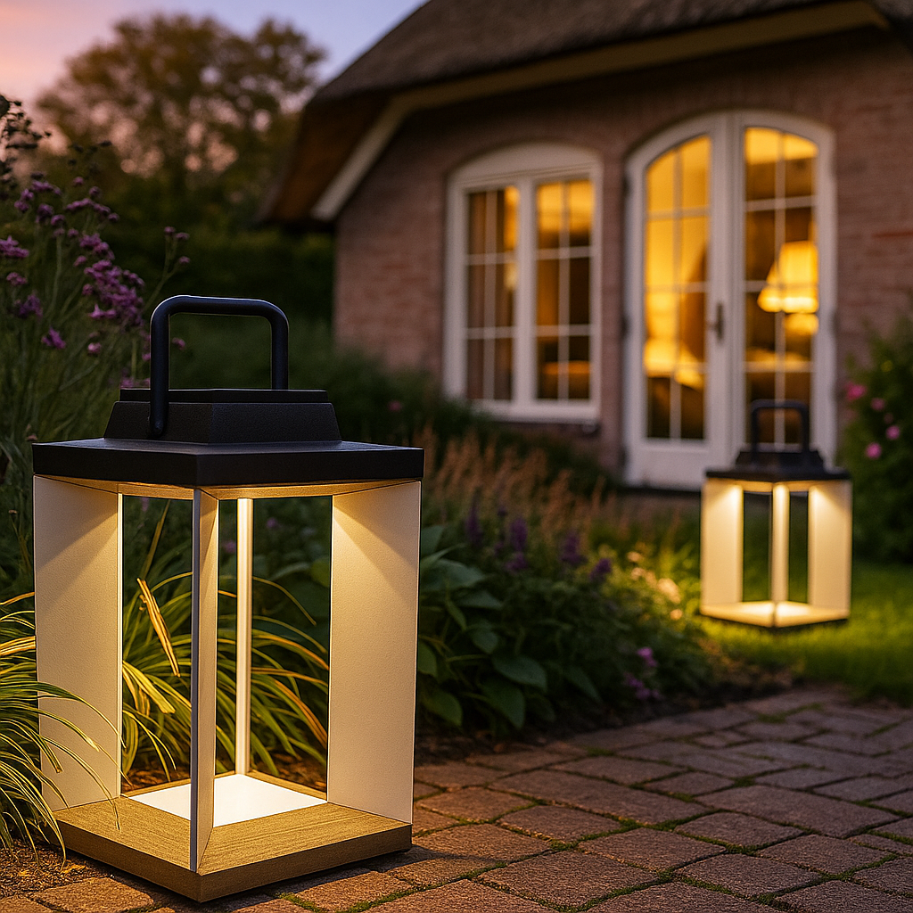 SolLumina | Lampa ogrodowa solarna – stal nierdzewna – oświetlenie zewnętrzne LED – nowoczesny design – ciepłe białe światło – 2 rozmiary