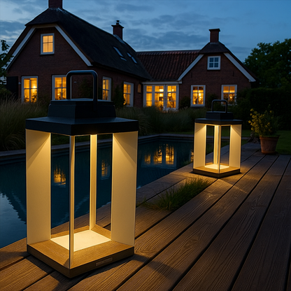 SolLumina | Lampa ogrodowa solarna – stal nierdzewna – oświetlenie zewnętrzne LED – nowoczesny design – ciepłe białe światło – 2 rozmiary