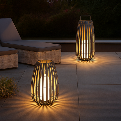 SolarRattan | Solarna lampa ogrodowa z rattanu – Trwałe oświetlenie LED do ogrodu – Wodoodporna – 3 rozmiary