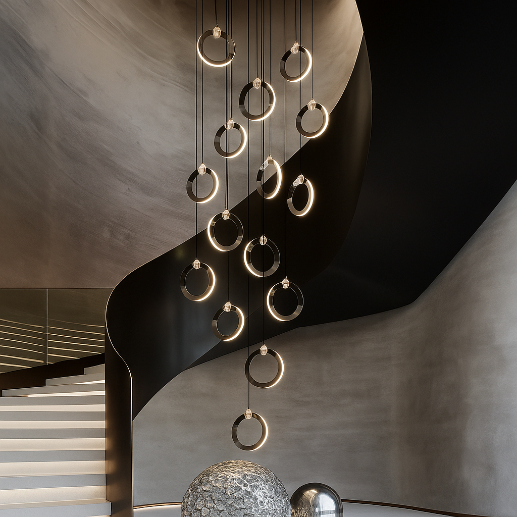 KhaatemLuce – Futurystyczna lampa wisząca LED z wieloma pierścieniami – regulowana wysokość – nowoczesny design