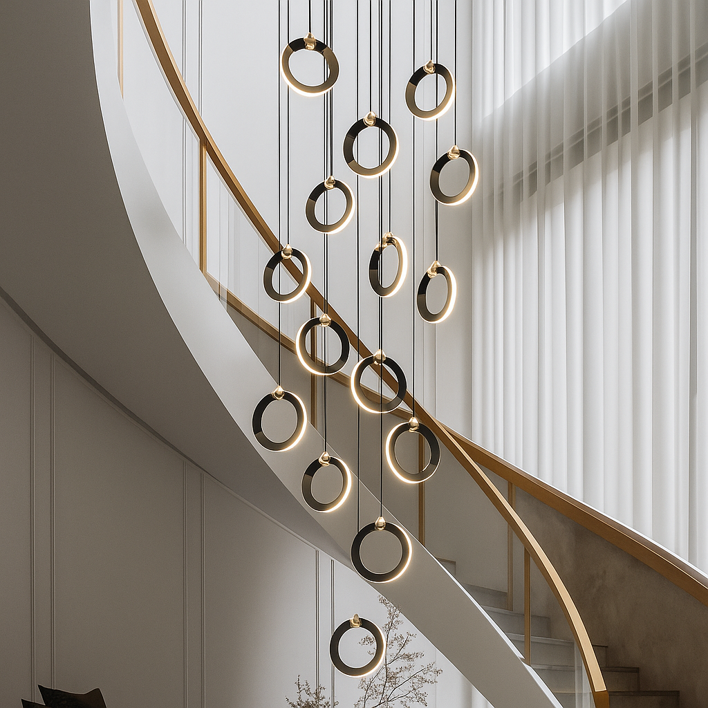 KhaatemLuce – Futurystyczna lampa wisząca LED z wieloma pierścieniami – regulowana wysokość – nowoczesny design