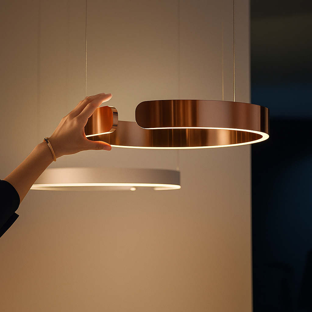 LuxeNova – Lampada a sospensione LED moderna rotonda – Nero/Bianco/Oro/Oro rosa – Lampada a sospensione dimmerabile – Ø40 cm – Metallo