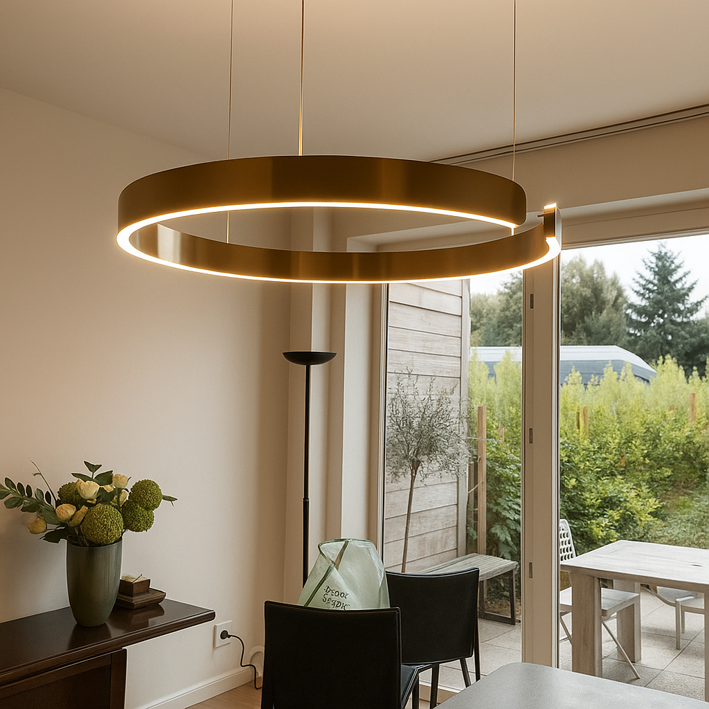LuxeNova – Lampada a sospensione LED moderna rotonda – Nero/Bianco/Oro/Oro rosa – Lampada a sospensione dimmerabile – Ø40 cm – Metallo