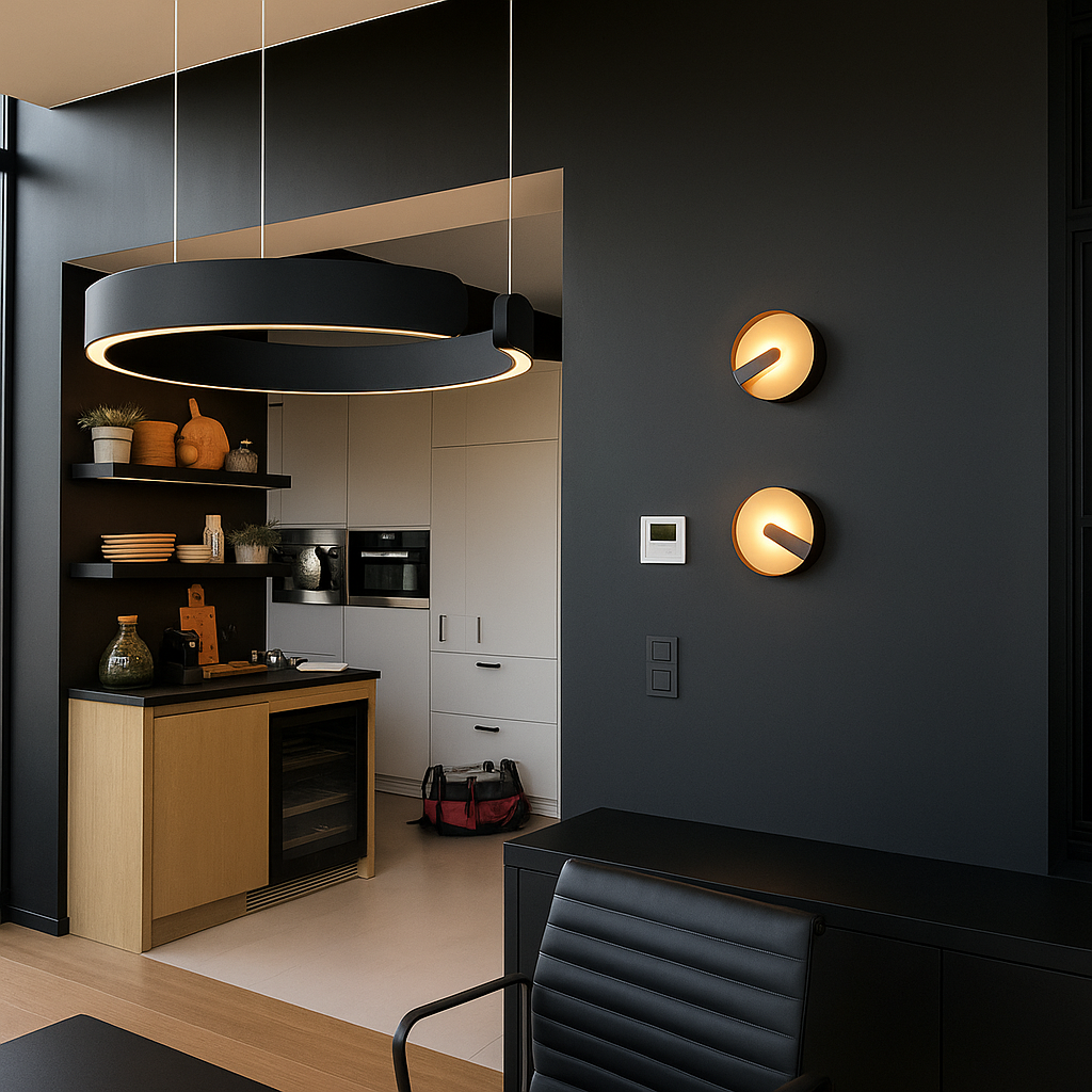 LuxeNova – Lampada a sospensione LED moderna rotonda – Nero/Bianco/Oro/Oro rosa – Lampada a sospensione dimmerabile – Ø40 cm – Metallo