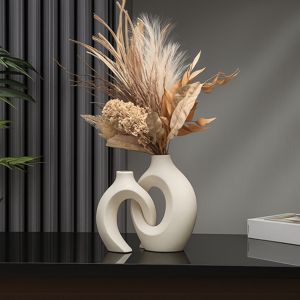 ScandiVase | Zestaw 2 minimalistycznych ceramicznych wazonów w kolorze białym lub czarnym