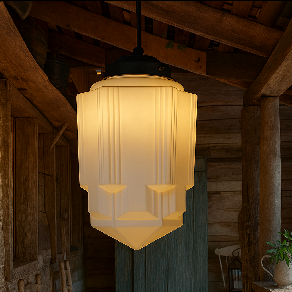 VintageGlow Lampada a Sospensione | Design Geometrico in Vetro Opaco – Attacco E27