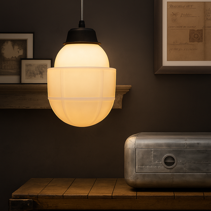 VintageGlow Lampada a Sospensione | Design Geometrico in Vetro Opaco – Attacco E27