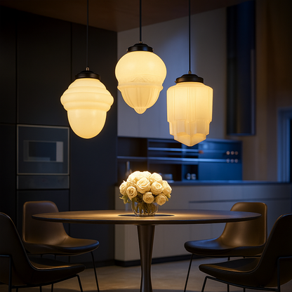 VintageGlow Lampada a Sospensione | Design Geometrico in Vetro Opaco – Attacco E27