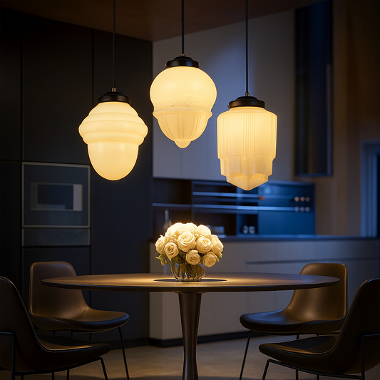 VintageGlow Lampada a Sospensione | Design Geometrico in Vetro Opaco – Attacco E27