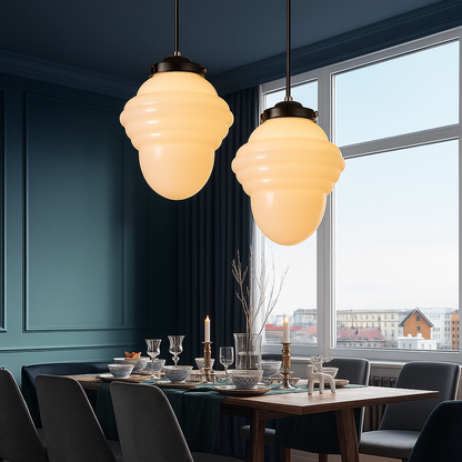 VintageGlow Lampada a Sospensione | Design Geometrico in Vetro Opaco – Attacco E27