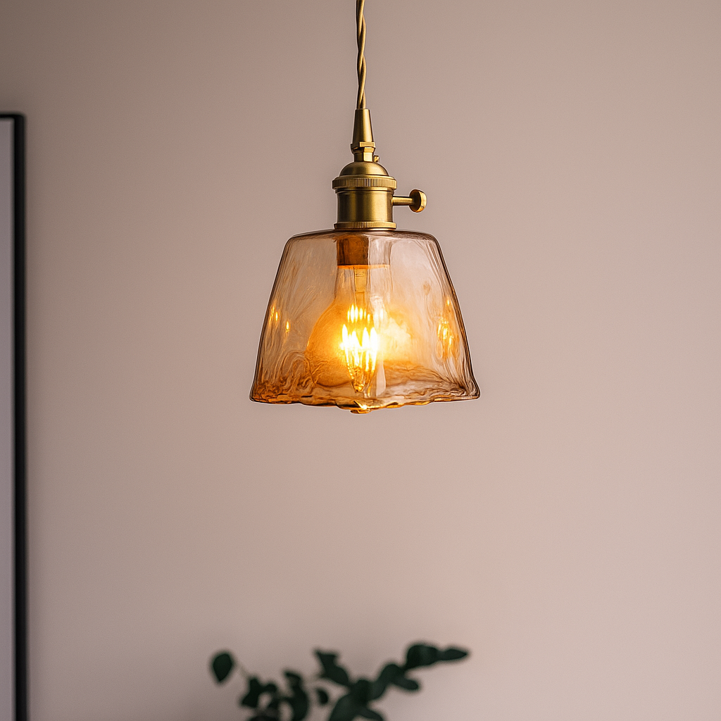 Vintagea Retro Hanglamp – Goud Metalen Design met Glazen Kap – Verstelbaar & E27 Fitting