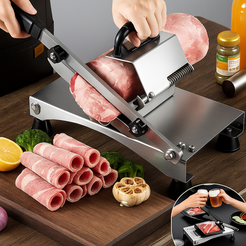 SlicePro – Affettatrice in Acciaio Inossidabile per Uso Domestico – Spessore Regolabile & Precisione Professionale