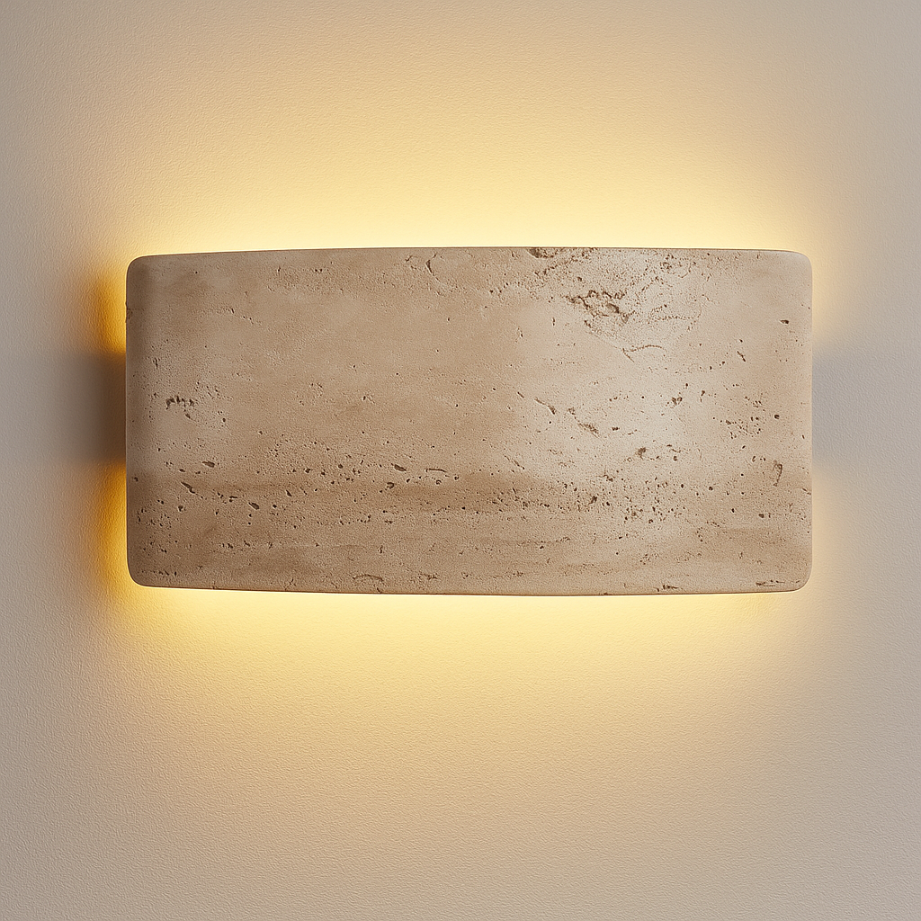 Velano – Kinkiet z kamienia trawertynowego i szkła – Do użytku wewnętrznego i zewnętrznego – Ø25 cm