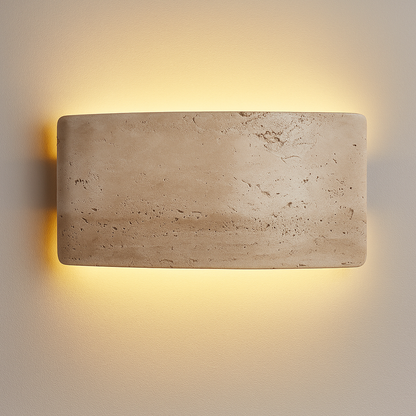 Velano – Kinkiet z kamienia trawertynowego i szkła – Do użytku wewnętrznego i zewnętrznego – Ø25 cm