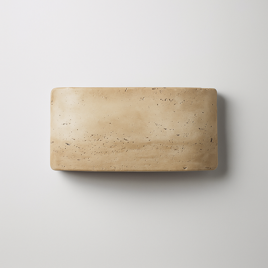 Velano – Lampada da parete in pietra di travertino e vetro – Per interno ed esterno – Ø25 cm