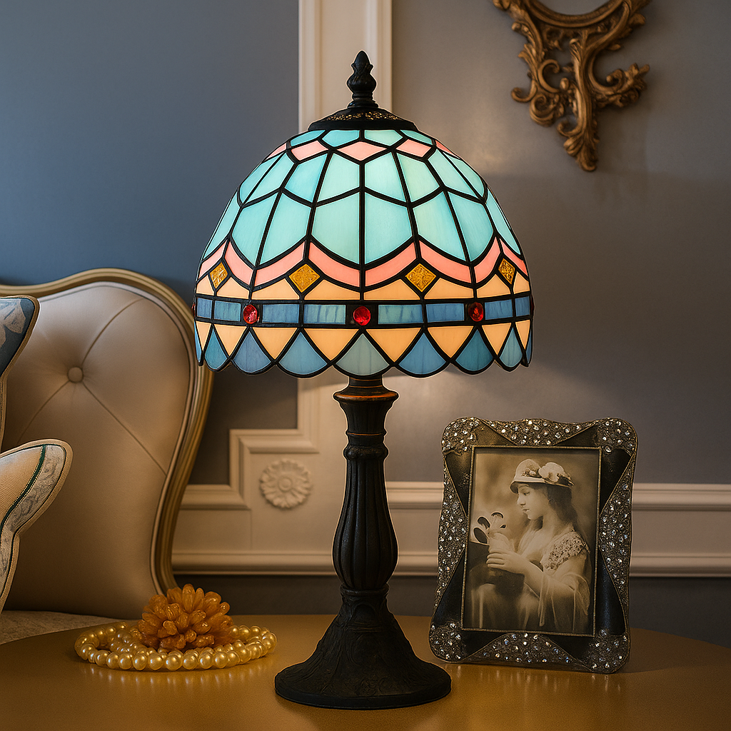 LichtBries - Lampada a forma di Tiffany in vetro colorato con linee di piombo