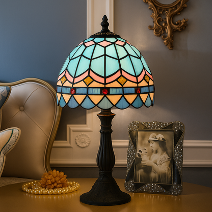 LichtBries - Lampada a forma di Tiffany in vetro colorato con linee di piombo