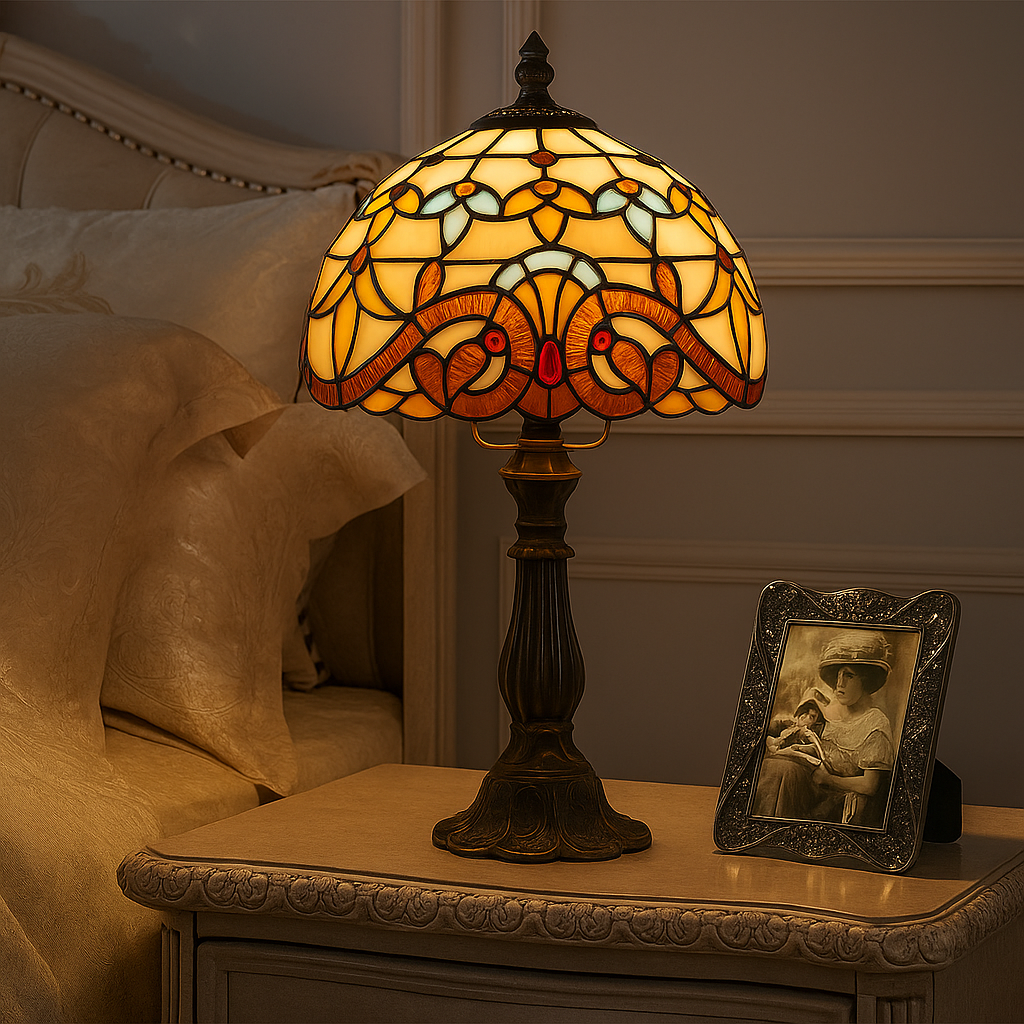 LichtBries - Lampada a forma di Tiffany in vetro colorato con linee di piombo