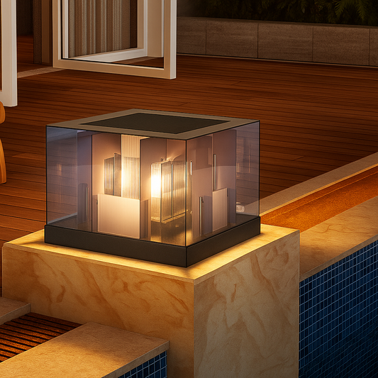 LumaBloc | Lampada Solare da Esterno su Piedistallo – IP65 – Elegante & Resistente alle Intemperie – E27 LED