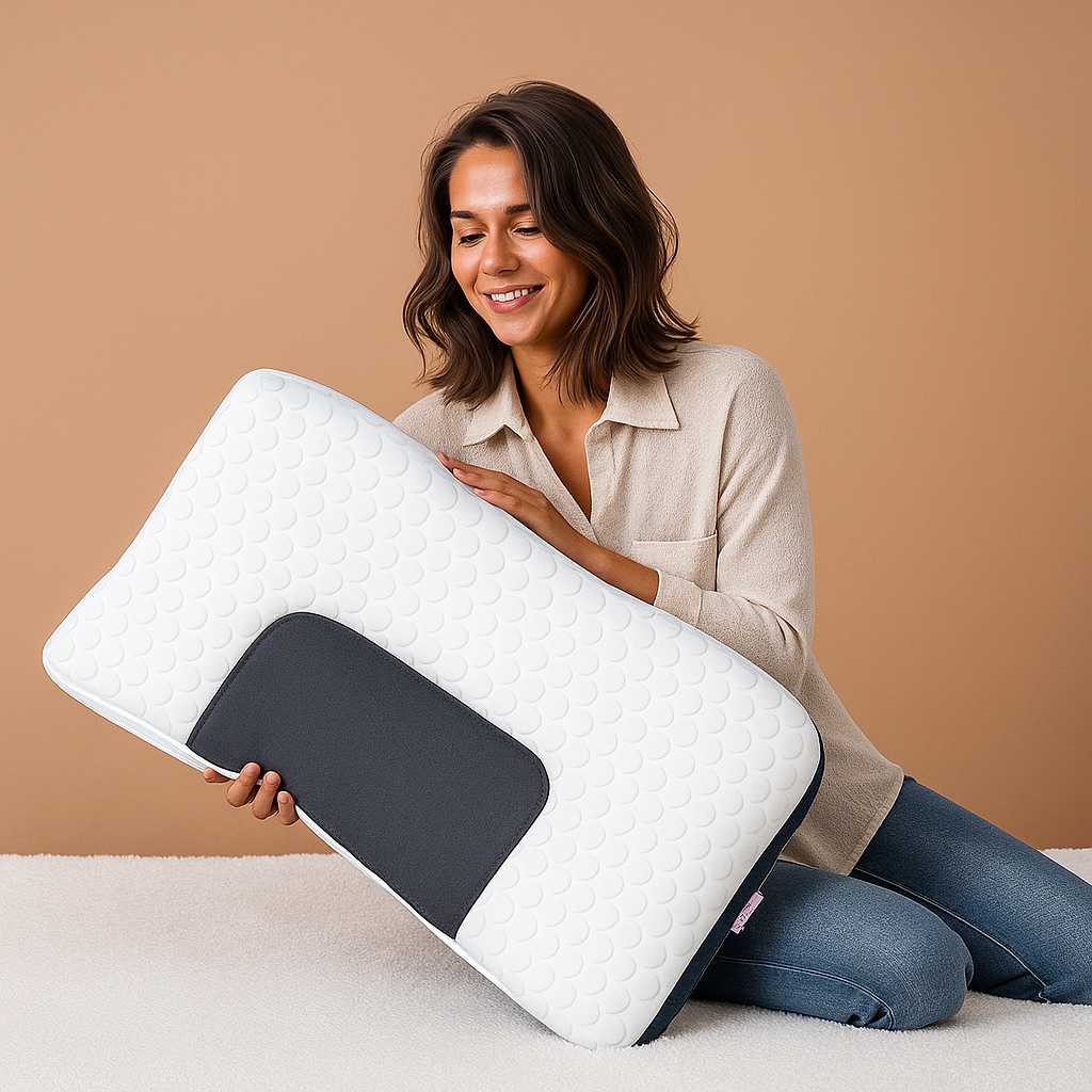 NeckAlign Pro | Cuscino Ortopedico & Ergonomico – Con Funzione Massaggiante – Fibra di Soia – Traspirante & Riduce la Pressione