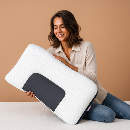 NeckAlign Pro | Cuscino Ortopedico & Ergonomico – Con Funzione Massaggiante – Fibra di Soia – Traspirante & Riduce la Pressione