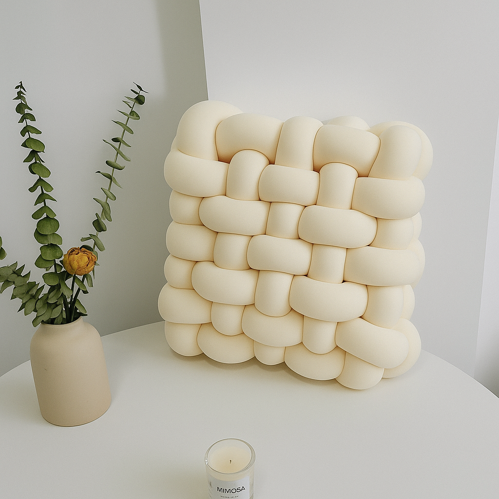 Myrrina | Knoopkussen van Pluche – Zacht & Decoratief – 30x33 cm