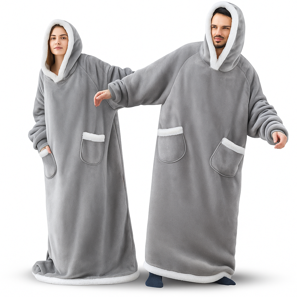SleeveSnug | Oversize Bluza z Kapturem i Kocem – Twój Zimowy Ulubieniec na Ciepłe Dni w Domu