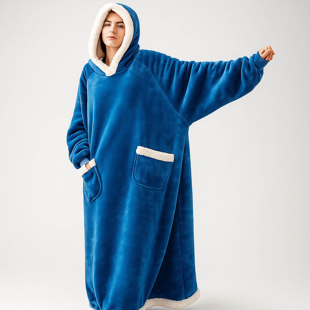 SleeveSnug | Oversize Bluza z Kapturem i Kocem – Twój Zimowy Ulubieniec na Ciepłe Dni w Domu