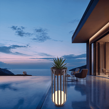 Nova GardenGlow | Solar Tafellamp met Bloempot – LED Buitenlamp – Roestvrij & Weerbestendig – Moderne Tuinverlichting