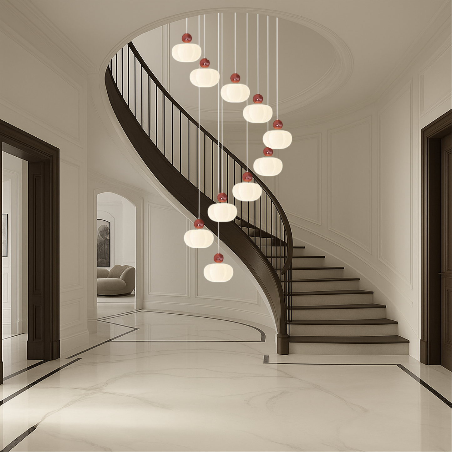 Decolure | Lampadario Art Deco per Atrio Scala – Design LED color crema