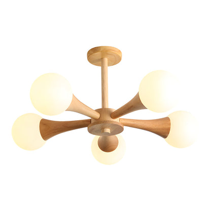 OctoGlow - Scandinavische Houten Kroonluchter met Glazen Lampenkappen