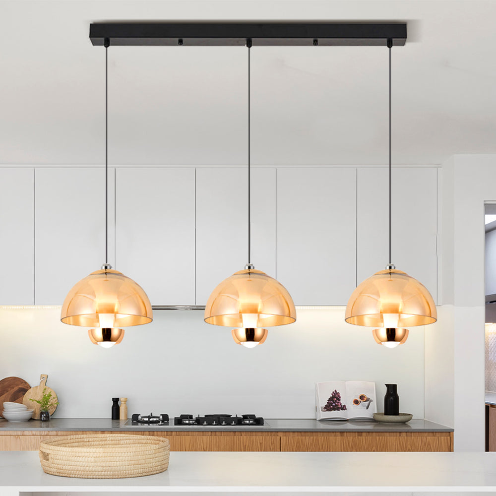 LUMÉRIA | Lampada a sospensione con 3 paralumi in vetro ambra – LED – Regolabile – 70 cm – Luce calda a fredda