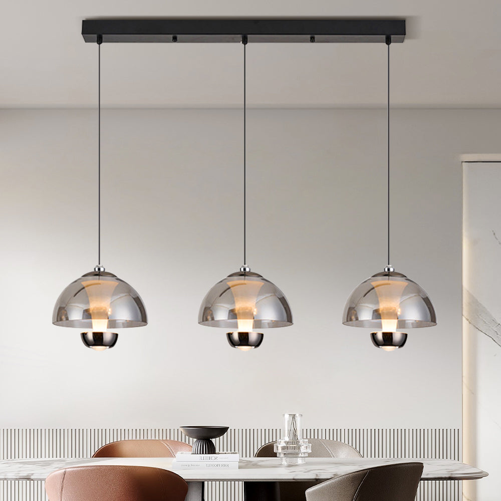 LUMÉRIA | Lampada a sospensione con 3 paralumi in vetro ambra – LED – Regolabile – 70 cm – Luce calda a fredda