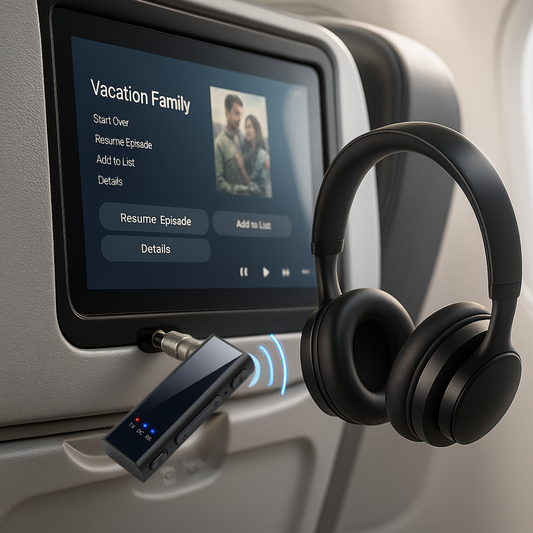 SkyFlyer Pro | Adattatore Aereo Bluetooth Wireless – Trasmettitore e Ricevitore 2-in-1 – AUX e Type-C – Con Microfono