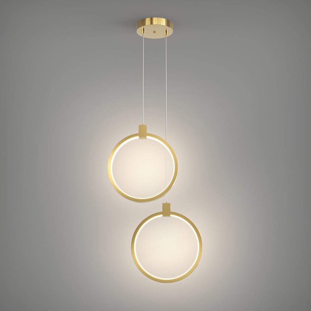 Lampada a sospensione SOLVARÉ | Doppio Anello in Ottone color Oro | Illuminazione LED