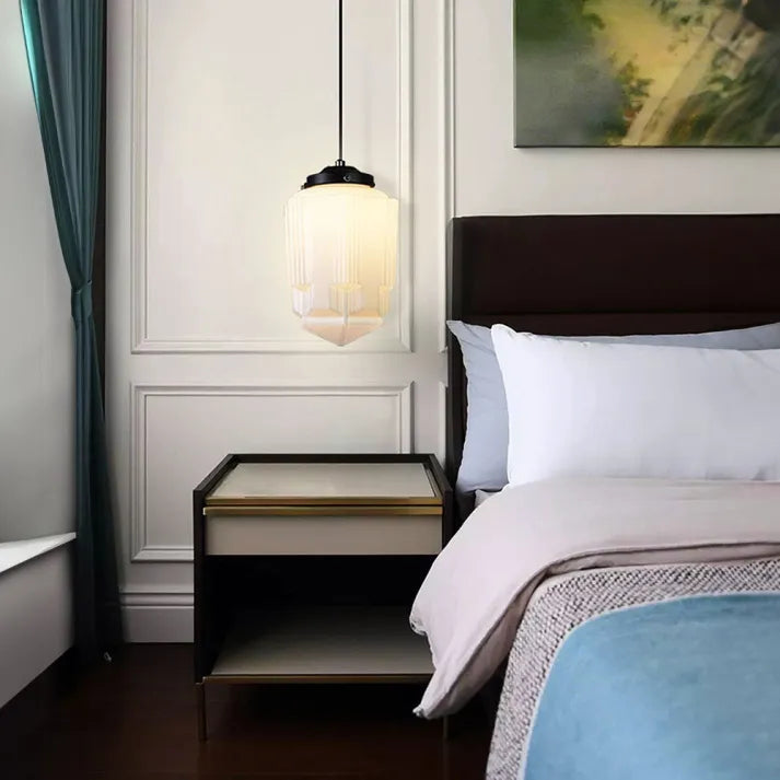 VintageGlow Lampada a Sospensione | Design Geometrico in Vetro Opaco – Attacco E27