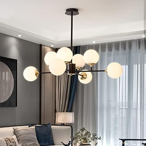 NEBULORA | Lampa wisząca w stylu design z kulami z dymionego szkła – 8 świateł – czarna rama – E27 – 89 cm