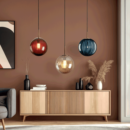 SOLENZA Szklana Lampa Wisząca – Ciepłe Oświetlenie Atmosferyczne z Kryształowymi Akcentami